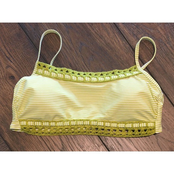 Juniors' Xhilaration Crochet Trim Bralette Bikini Top Green Stripe Small 720 - Picture 4 of 8